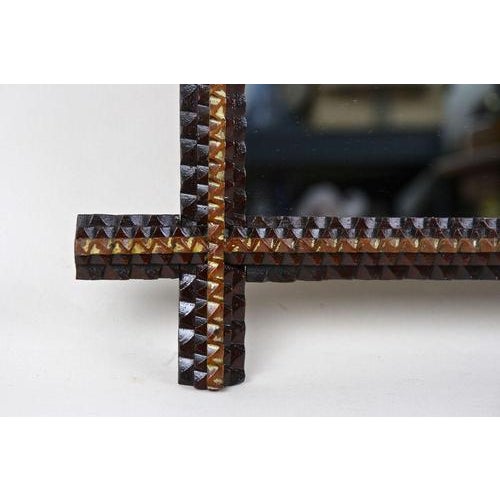 Brown Rustic Tramp Art Handcarved Wall Mirror, Austria, 1880s For Sale - Image 8 of 18