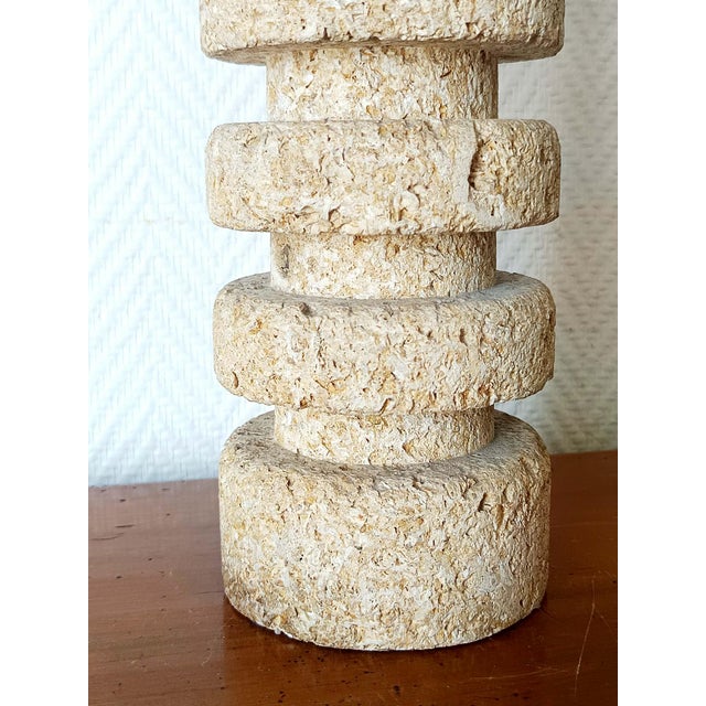 Beige Brutalist Stone Lamp in the style of Tormos, 1970 For Sale - Image 8 of 13