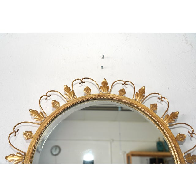 Vintage Hollywood Regency Belgian Gilt Iron Arch Mirror by Deknudt, for LaBarge Mirrors Inc. 1960's For Sale In Las Vegas - Image 6 of 11