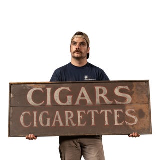 Antique Rustic "Cigars--Cigarettes" Painted Wooden Trade Sign For Sale