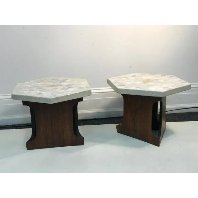 Great ModernTerrazzo Marble and Walnut End Tables Designed By Harvey Probber in the 1960's