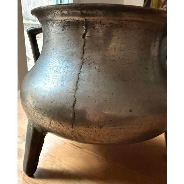 Bronze Antique Continental 1600s Bronze European Posnet, Cauldron Cast in Two Parts With Angular Handles and Tripod Feet, Maker’s Initials ‘A B’ For Sale - Image 8 of 12