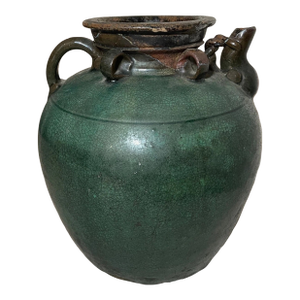 Antique Handmade Chinese Ming Dynasty Pottery Terracotta Green Glaze Wine Jug
