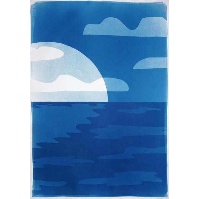 2025, Desert Modernism Landscape, Large Diptych, Sunset Over Sea, Monotype Cyanotype on Watercolor Paper by Kind of Cyan For Sale - Image 4 of 9