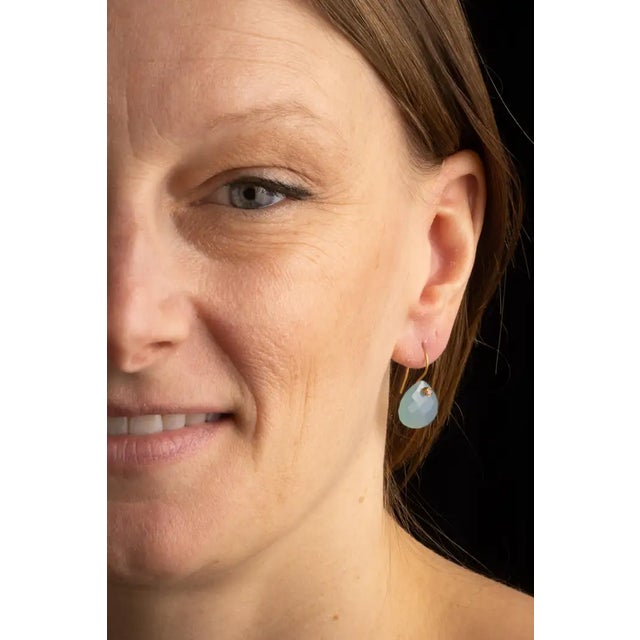 Rosecut Aquamarine, Diamond and 18k Gold Drop Earrings For Sale - Image 4 of 5