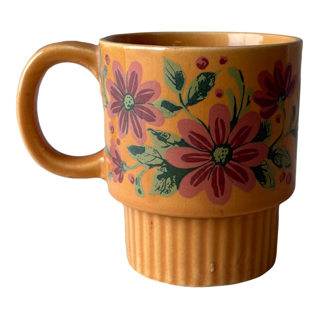 Vintage Japanese Floral Pedestal Cappuccino Cup For Sale