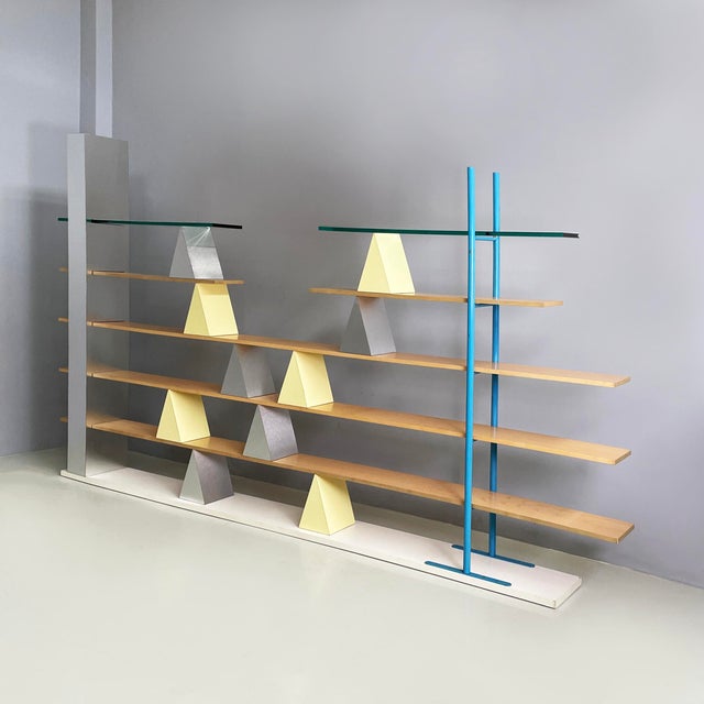 Italian modern Glass, wood and metal Bookcase Gritti by Andrea Branzi for Memphis, 2000s Floor bookcase mod. Gritti with a...