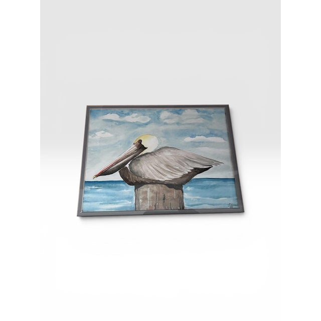 Coastal Original “Pelican Resting” Watercolor by Ilse Wolff, Signed & Dated 2009 For Sale - Image 3 of 12