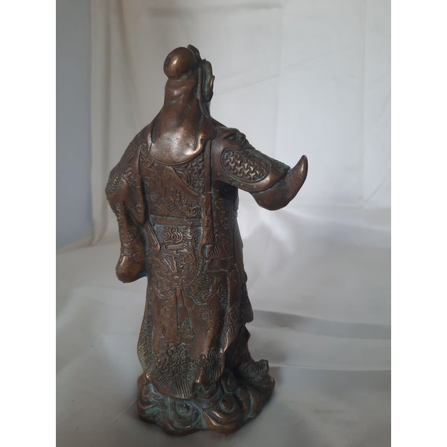 Traditional Vintage Cast Bronze Guan Yu Figurine With Qianlong-Style Mark For Sale - Image 3 of 7