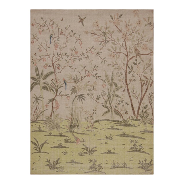 Rug & Kilim’s Distressed Contemporary Pictorial Rug in Beige-Brown and Green For Sale