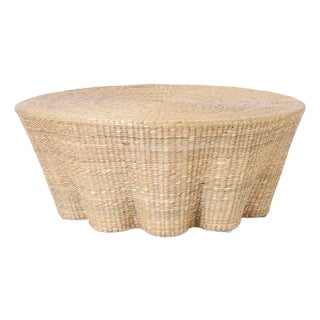 Round Reed Wrapped Ghost Drapery Coffee Table For Sale