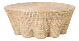 Round Reed Wrapped Ghost Drapery Coffee Table