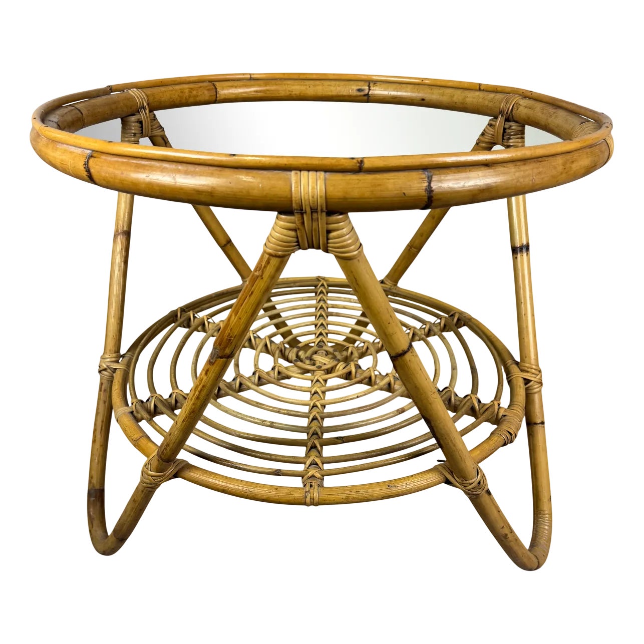 Mid-Century Modern Italian Circular Rattan Coffee Table by Tito Agnoli ...
