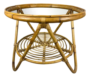 Mid-Century Modern Italian Circular Rattan Coffee Table by Tito Agnoli, 1960s