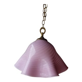 1960s Mid-Century Vetri Murano Large Ruffled Pink Swirl Chandelier For Sale