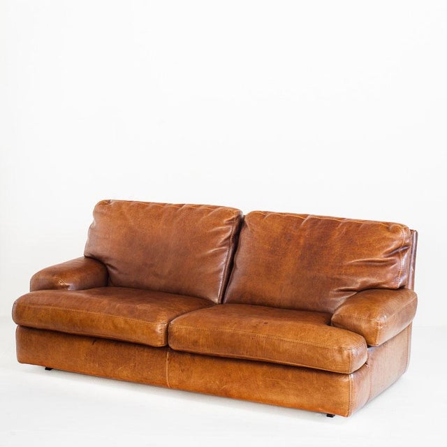 Vintage Camel Leather Convertible Sofa Bed, France, 1980s For Sale - Image 4 of 18