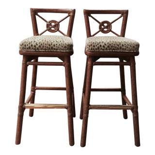 McGuire Rattan Target Counter Stools - A Pair For Sale