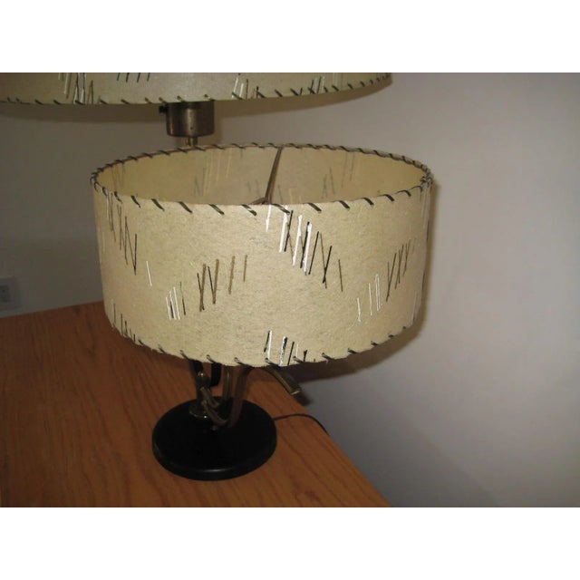 Mid Century Brass Metal Two Original Shade Table Lamp For Sale - Image 11 of 12