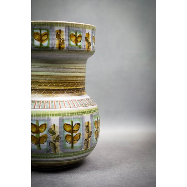 1950s Mid-Century Hand-Painted Glazed Stoneware Vase with Foliage Frieze by Marcel Guillot, France, 1950s-1960s For Sale - Image 5 of 11