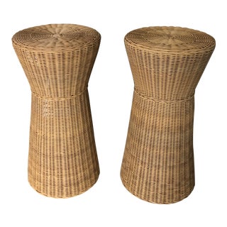 Pair of Modern Wicker End Tables For Sale