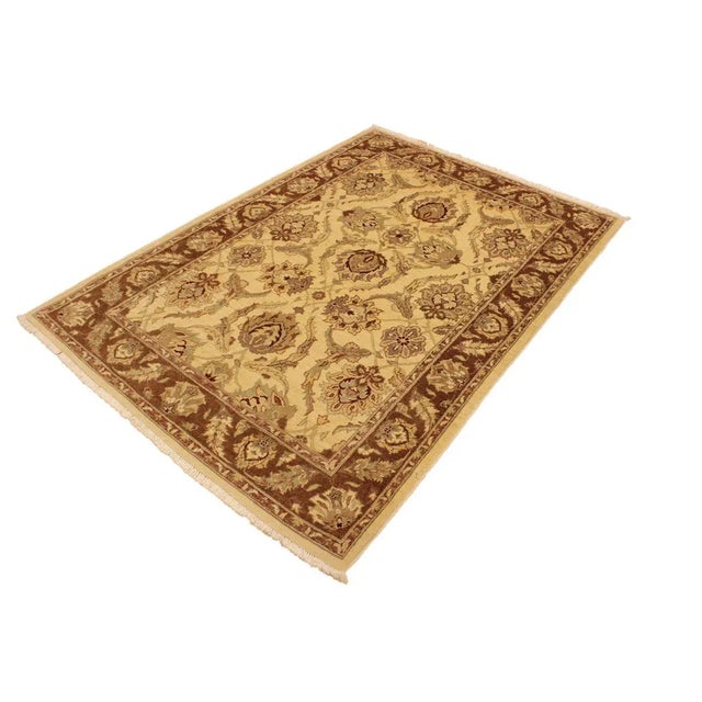 Abstract 1990s Rustic Kafkaz Ivory/Brown Hand-Knotted Rug - 5'0 X 7'0 For Sale - Image 3 of 8