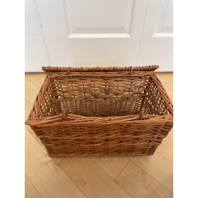 Rustic European Vintage Brown Wicker Basket Truck Picnic Basket Storage For Sale - Image 3 of 10