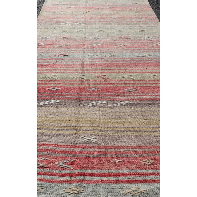 Mid 20th Century Colorful Vintage Turkish Flat-Weave Runner With Dynamic Stripe Design For Sale - Image 4 of 12