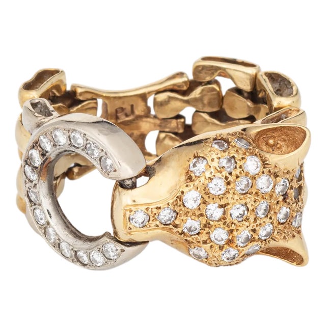 Panther Flex Ring Diamond Sz 6.5 Vintage 14k Gold Band Animal Jewelry Chain Link For Sale