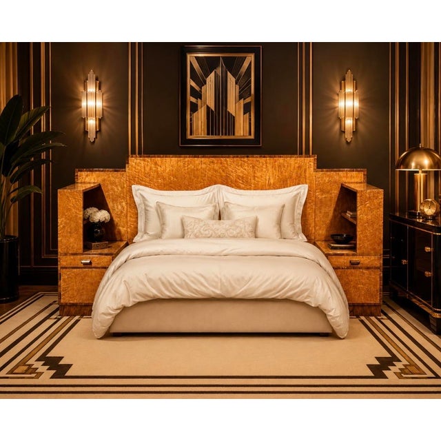 Art Deco Geometric Headboard with Bedside Cabinets in Birds Eye Maple, 1930s For Sale - Image 13 of 13
