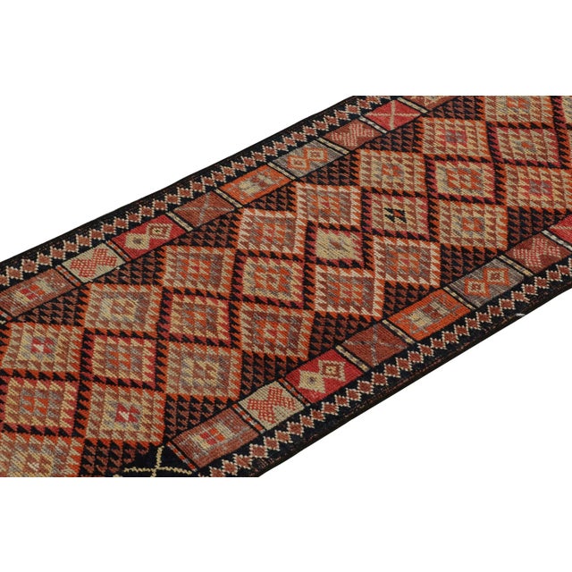 Rug & Kilim Vintage Turkish Runner in Orange, Black and Beige-Brown Geometric Patterns For Sale - Image 4 of 7