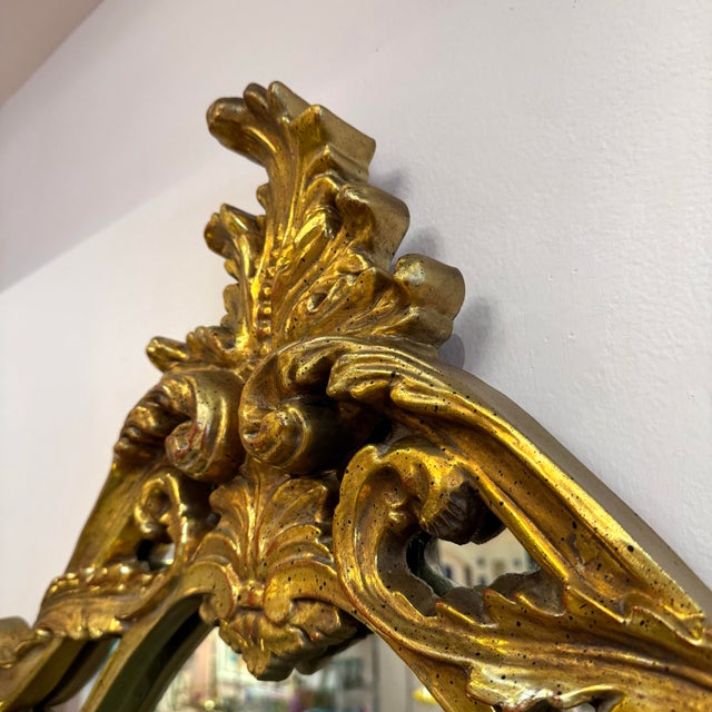 Vintage Large Gold Giltwood Rococo Style Mirror For Sale - Image 10 of 12