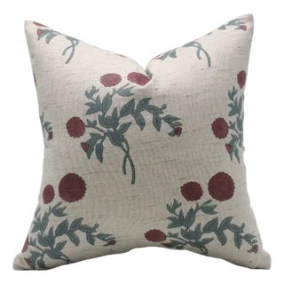 Fabdivine Handmade Block Printed Cushion Cover 14x14 Inch Linen Blend- Gulab For Sale