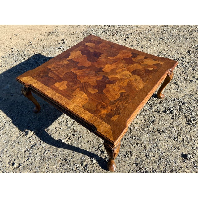 Vintage Mid Century Modern French Provincial Parquetry Burl Wood Coffee Table For Sale - Image 11 of 18