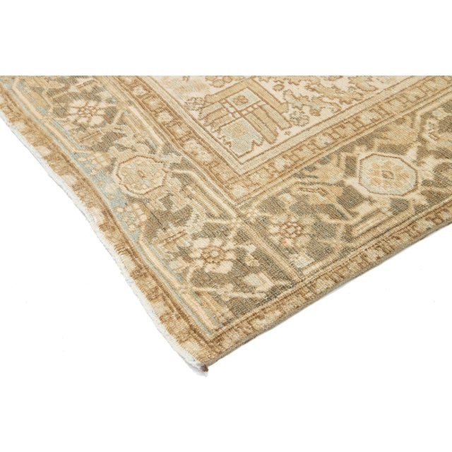 Beige Antique Persian Heriz Wool Rug Handmade in Beige With Medallion Motif For Sale - Image 8 of 11