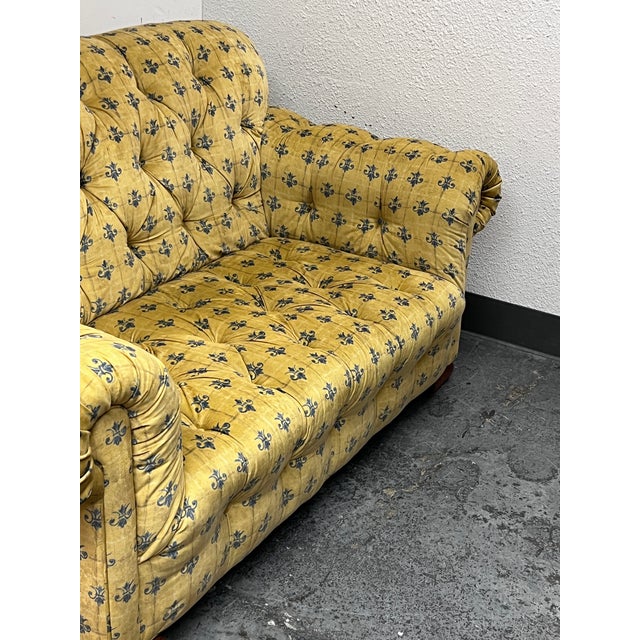 Kravet Furniture Custom Yellow Velvet Loveseat With Blue Crest Chairish