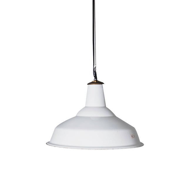 White Benjamin Enamelled Pendant Lamp, 1960s For Sale