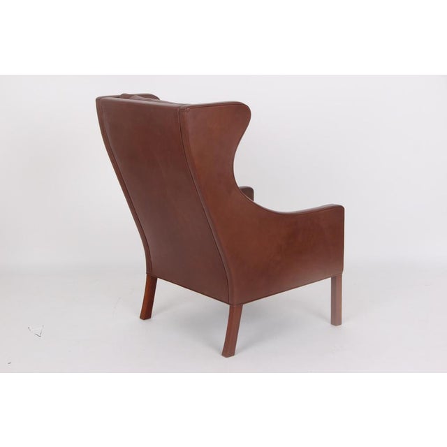 Mid-Century Modern Model 2204 Wing Chair in Brown Leather by Børge Mogensen for Fredericia, 1974 For Sale - Image 3 of 14
