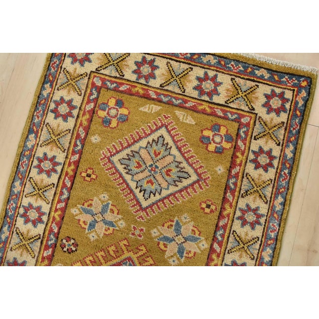 Kazak Runner 2’1” X 5’10” Green Wool Tribal Hand-Knotted Oriental Rug For Sale In Philadelphia - Image 6 of 12