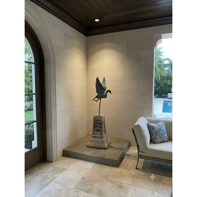 Verdigris Bronze-Finished Cast Iron Flying Duck Statue on Cast Stone Pedestal For Sale - Image 8 of 12