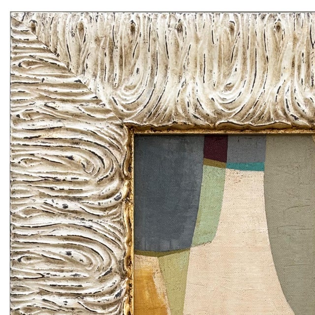 Various Artists Contemporary Abstract Oil Painting in Vintage Off-White Unique Frame For Sale - Image 4 of 6