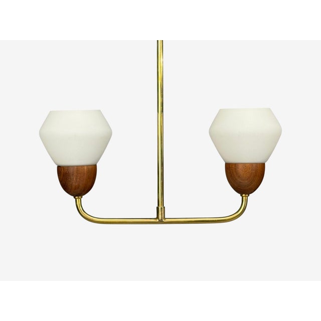 1960s 1960s Swedish Modern, Pendant Light, Teak, Opal Glass, Brass For Sale - Image 5 of 9