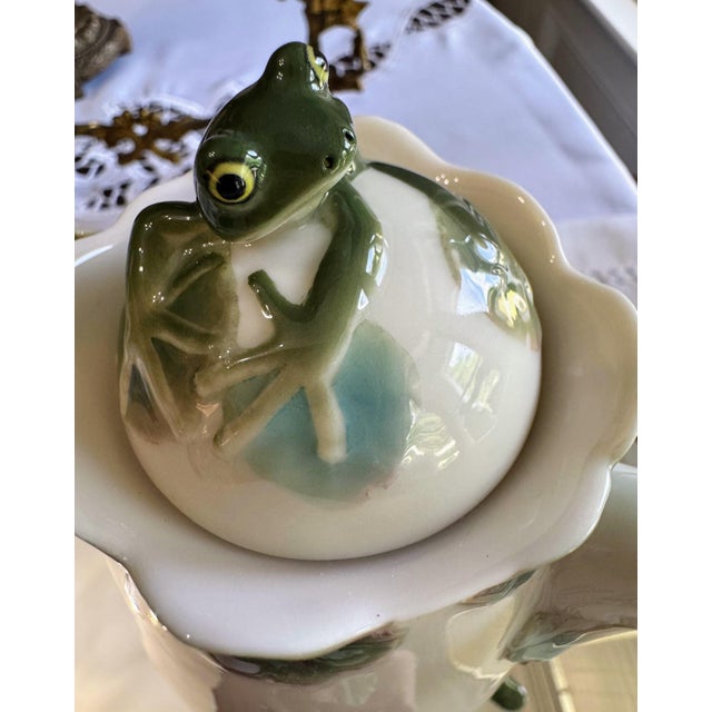 Early 21st Century Franz Porcelain "Amphibia" Frog Teapot Coffeepot, Discontinued, Pond Scene For Sale - Image 5 of 9
