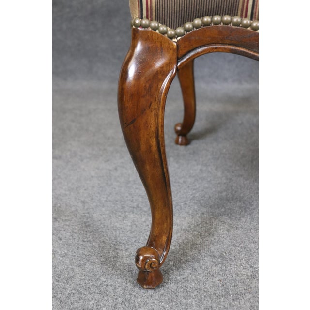 Pair of Gorgeous Century French Louis XV Walnut Armchairs Striped Upholstery For Sale - Image 10 of 12