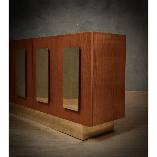 Mid-Century Ash Wood and Brass Sideboard, 1980s For Sale - Image 9 of 11