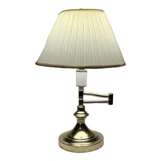 Vintage Brass Swing Arm Table Lamp Adjustable Library Desk Light With Shade MCM For Sale