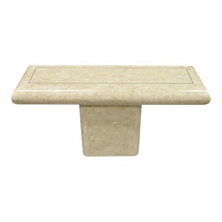 Vintage Tessellated Stone Inlay Modern Pedestal Console Table Attributed to Maitland Smith For Sale