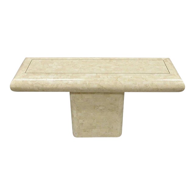 Vintage Tessellated Stone Inlay Modern Pedestal Console Table Attributed to Maitland Smith For Sale
