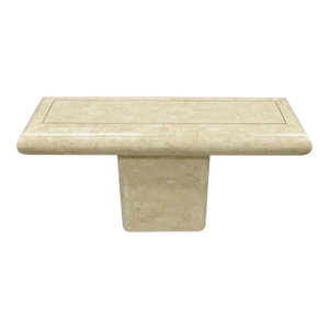 Vintage Tessellated Stone Inlay Modern Pedestal Console Table Attributed to Maitland Smith