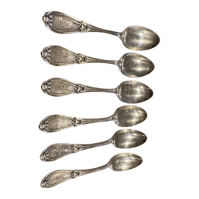 1900s Giles and Bros. Set of 6 "Grecian" Pattern Coin Silver Teaspoons. Antique For Sale