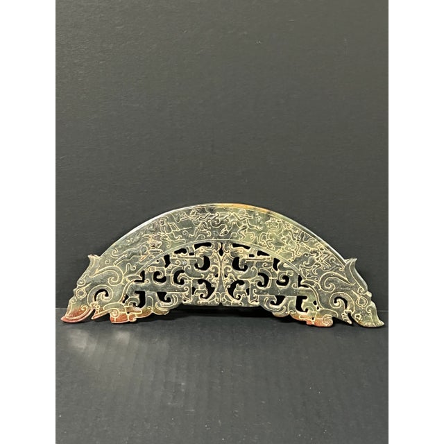 Late 20th Century Chinese Art Carved Archaic Style Design Hetian Jade Plaque Dragon Sculpture For Sale In New York - Image 6 of 8